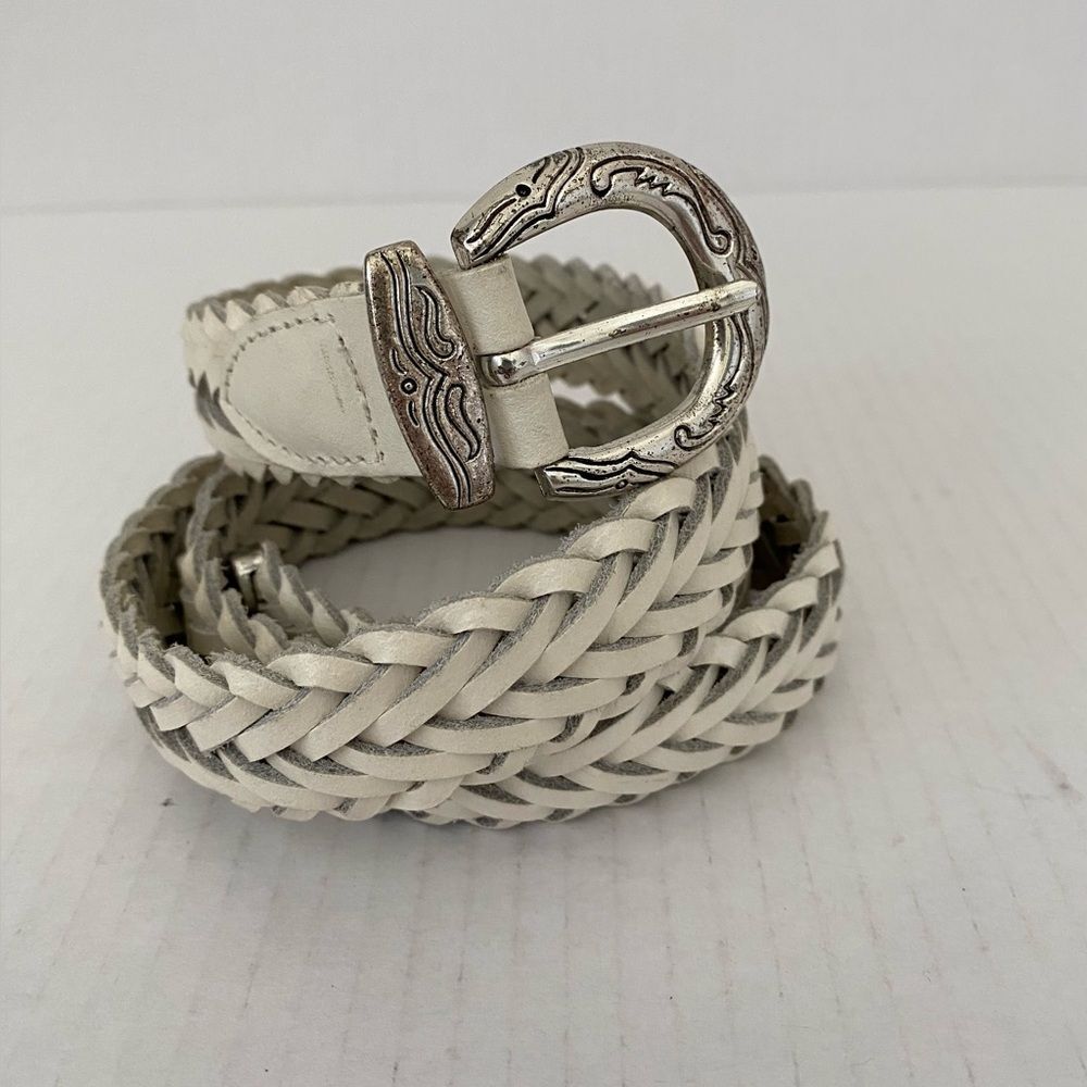 Western Split Leather Braided Belt with Silver Buckle Size M/L Southwestern boho